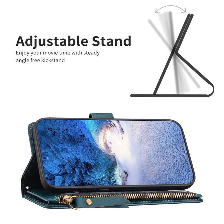 BF Style-19 for Motorola Moto G13 4G / G23 4G / G53 5G PU Leather Cell Phone Cover Wallet Stand Zipper Pocket Phone Case - Green