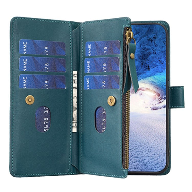 BF Style-19 for Motorola Moto G13 4G / G23 4G / G53 5G PU Leather Cell Phone Cover Wallet Stand Zipper Pocket Phone Case - Green