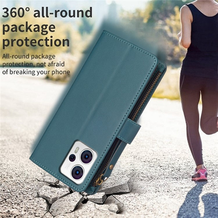 BF Style-19 for Motorola Moto G13 4G / G23 4G / G53 5G PU Leather Cell Phone Cover Wallet Stand Zipper Pocket Phone Case - Green