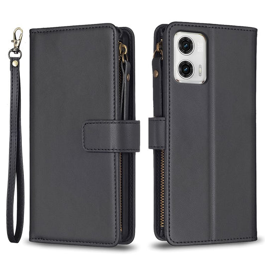BF19 For Motorola Moto G73 5G Smartphone Case Anti-Scratch Shell PU Leather Wallet Stand Zippered Phone Cover - Black