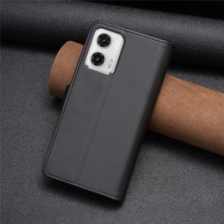 BF19 For Motorola Moto G73 5G Smartphone Case Anti-Scratch Shell PU Leather Wallet Stand Zippered Phone Cover - Black
