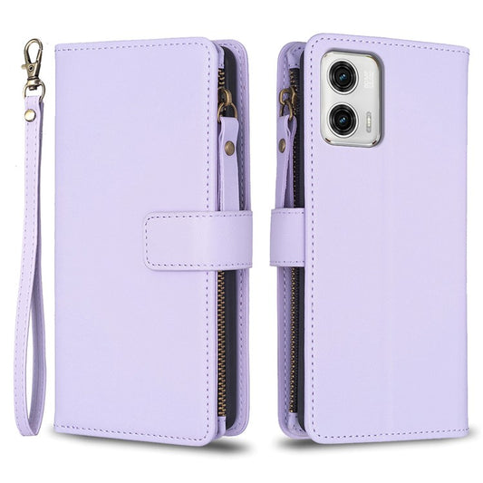 BF19 For Motorola Moto G73 5G Smartphone Case Anti-Scratch Shell PU Leather Wallet Stand Zippered Phone Cover - Purple