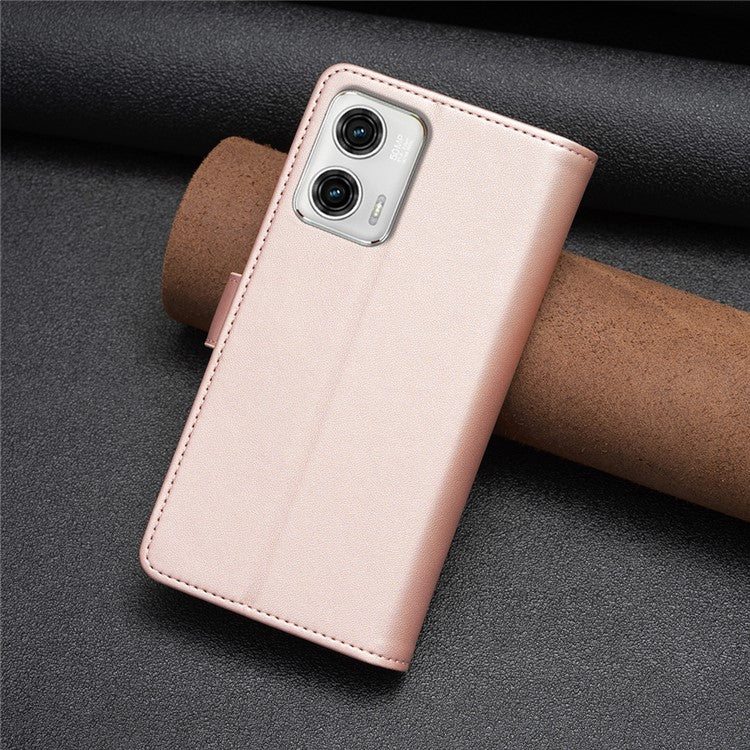 BF19 For Motorola Moto G73 5G Smartphone Case Anti-Scratch Shell PU Leather Wallet Stand Zippered Phone Cover - Rose Gold