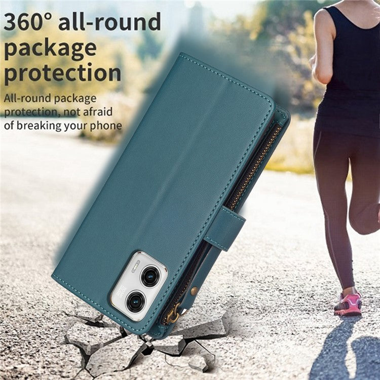 BF19 For Motorola Moto G73 5G Smartphone Case Anti-Scratch Shell PU Leather Wallet Stand Zippered Phone Cover - Green
