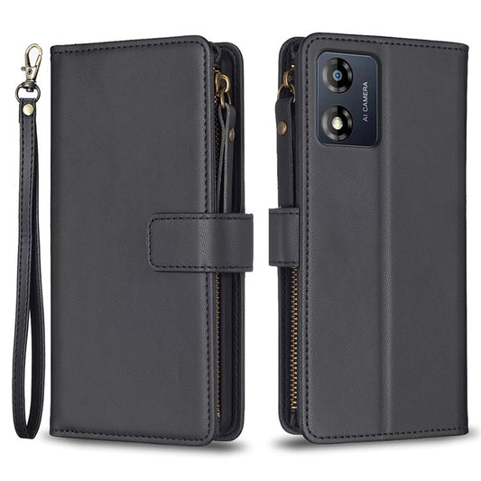 BF19 For Motorola Moto E13 4G Dustproof PU Leather Phone Shell Wallet Stand Zippered Phone Case Cover - Black