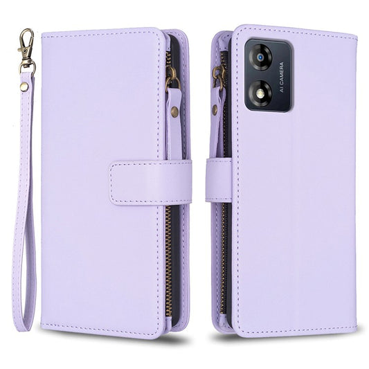 BF19 For Motorola Moto E13 4G Dustproof PU Leather Phone Shell Wallet Stand Zippered Phone Case Cover - Purple