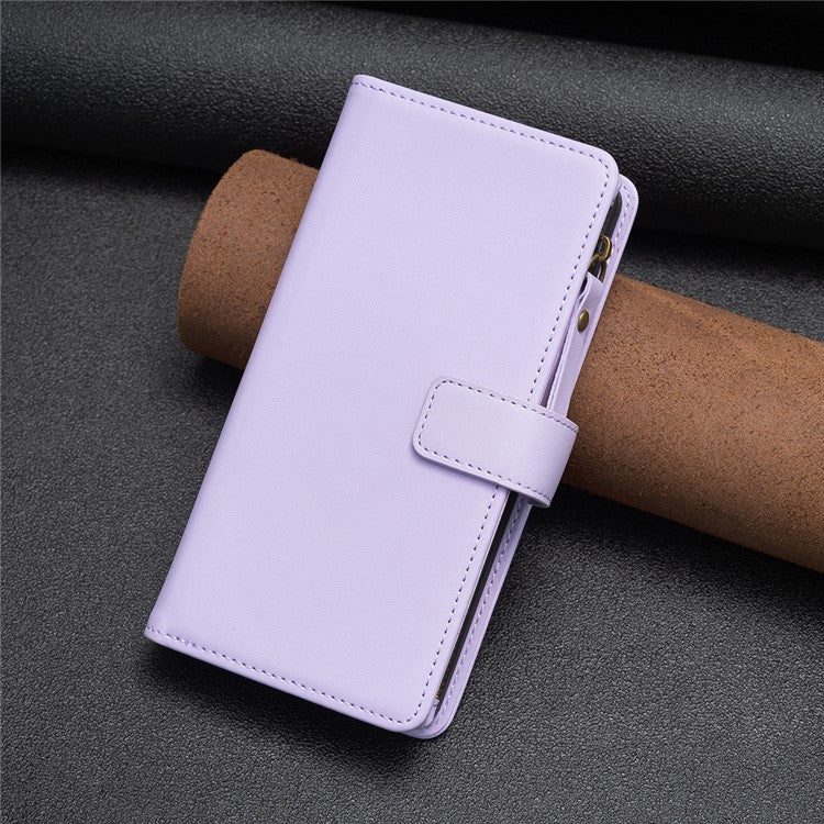 BF19 For Motorola Moto E13 4G Dustproof PU Leather Phone Shell Wallet Stand Zippered Phone Case Cover - Purple
