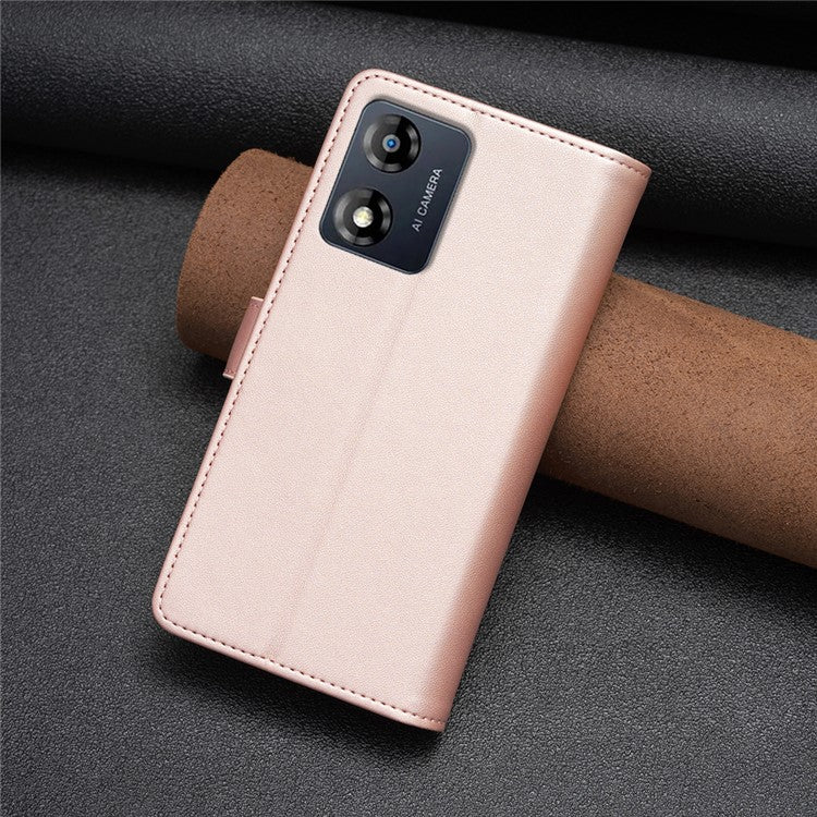 BF19 For Motorola Moto E13 4G Dustproof PU Leather Phone Shell Wallet Stand Zippered Phone Case Cover - Rose Gold
