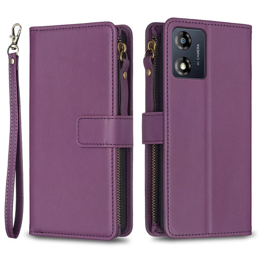 BF19 For Motorola Moto E13 4G Dustproof PU Leather Phone Shell Wallet Stand Zippered Phone Case Cover - Dark Purple