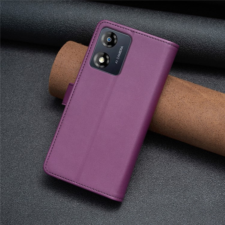 BF19 For Motorola Moto E13 4G Dustproof PU Leather Phone Shell Wallet Stand Zippered Phone Case Cover - Dark Purple