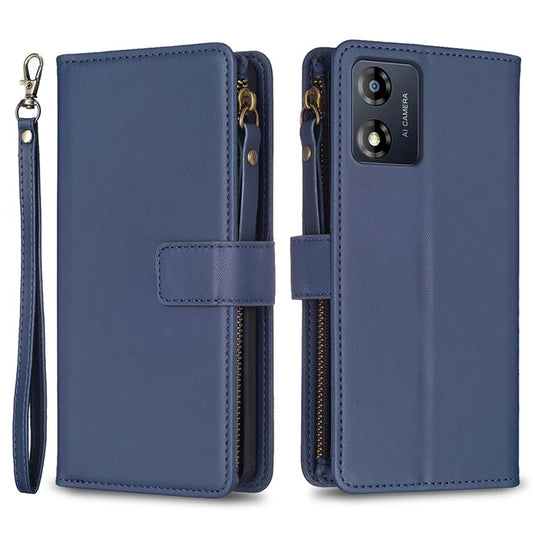 BF19 For Motorola Moto E13 4G Dustproof PU Leather Phone Shell Wallet Stand Zippered Phone Case Cover - Blue