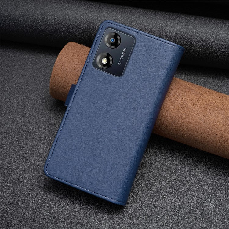BF19 For Motorola Moto E13 4G Dustproof PU Leather Phone Shell Wallet Stand Zippered Phone Case Cover - Blue