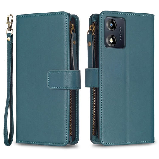 BF19 For Motorola Moto E13 4G Dustproof PU Leather Phone Shell Wallet Stand Zippered Phone Case Cover - Green
