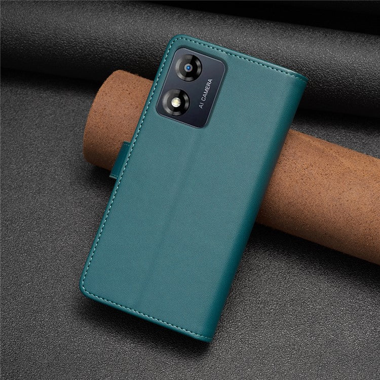 BF19 For Motorola Moto E13 4G Dustproof PU Leather Phone Shell Wallet Stand Zippered Phone Case Cover - Green