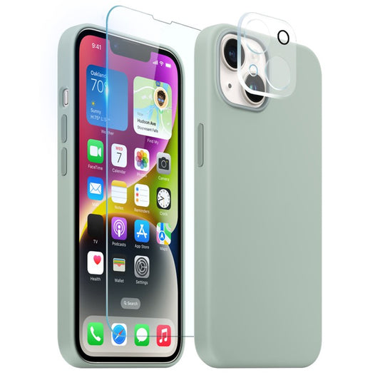 NORTHJO For iPhone 14 Magnetic Silicone Phone Case Compatible with Magsafe with Tempered Glass Film+Camera Lens Protector - Green