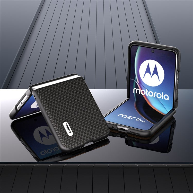 ABEEL For Motorola Razr 40 Ultra 5G PU Leather Coated PC Case Carbon Fiber Texture Protective Phone Cover - Black