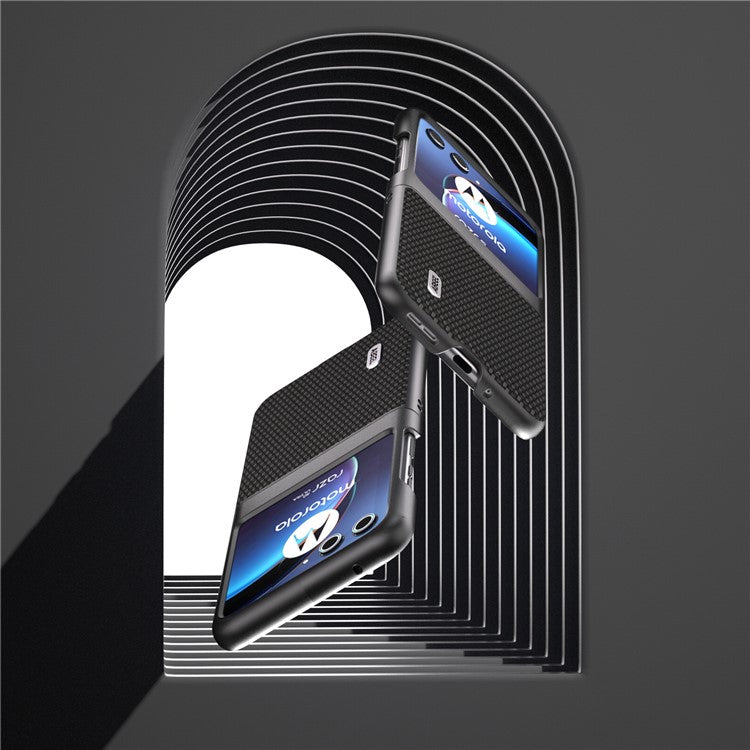 ABEEL For Motorola Razr 40 Ultra 5G PU Leather Coated PC Case Carbon Fiber Texture Protective Phone Cover - Black