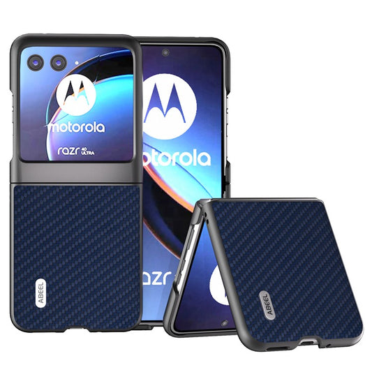 ABEEL For Motorola Razr 40 Ultra 5G PU Leather Coated PC Case Carbon Fiber Texture Protective Phone Cover - Blue