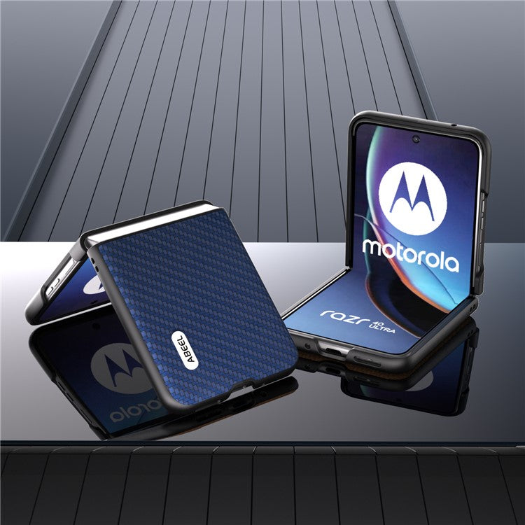 ABEEL For Motorola Razr 40 Ultra 5G PU Leather Coated PC Case Carbon Fiber Texture Protective Phone Cover - Blue