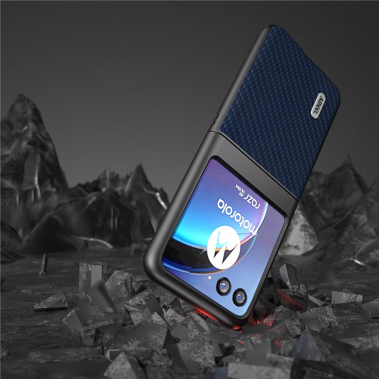 ABEEL For Motorola Razr 40 Ultra 5G PU Leather Coated PC Case Carbon Fiber Texture Protective Phone Cover - Blue