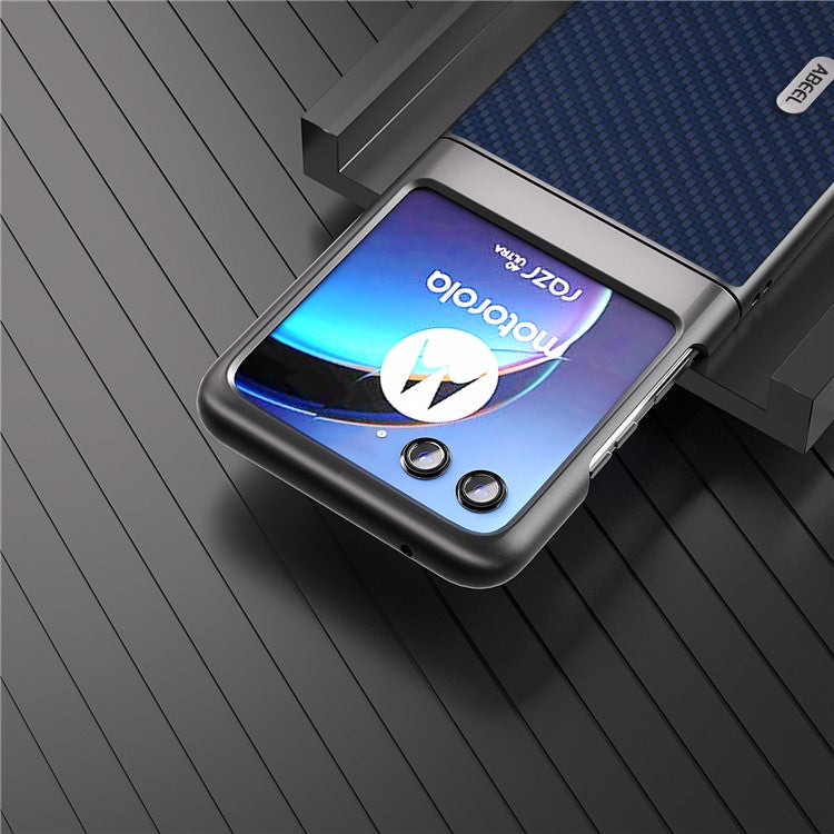 ABEEL For Motorola Razr 40 Ultra 5G PU Leather Coated PC Case Carbon Fiber Texture Protective Phone Cover - Blue