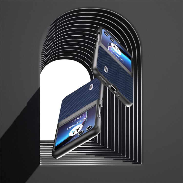 ABEEL For Motorola Razr 40 Ultra 5G PU Leather Coated PC Case Carbon Fiber Texture Protective Phone Cover - Blue