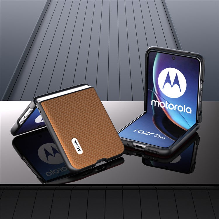 ABEEL For Motorola Razr 40 Ultra 5G PU Leather Coated PC Case Carbon Fiber Texture Protective Phone Cover - Light Brown