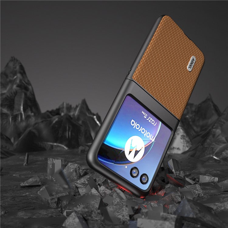 ABEEL For Motorola Razr 40 Ultra 5G PU Leather Coated PC Case Carbon Fiber Texture Protective Phone Cover - Light Brown