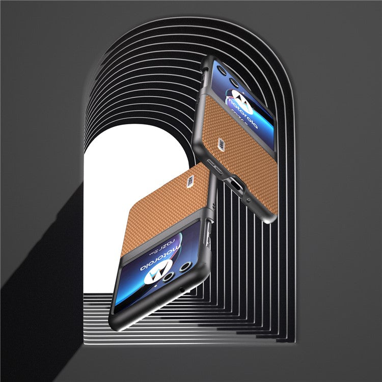 ABEEL For Motorola Razr 40 Ultra 5G PU Leather Coated PC Case Carbon Fiber Texture Protective Phone Cover - Light Brown