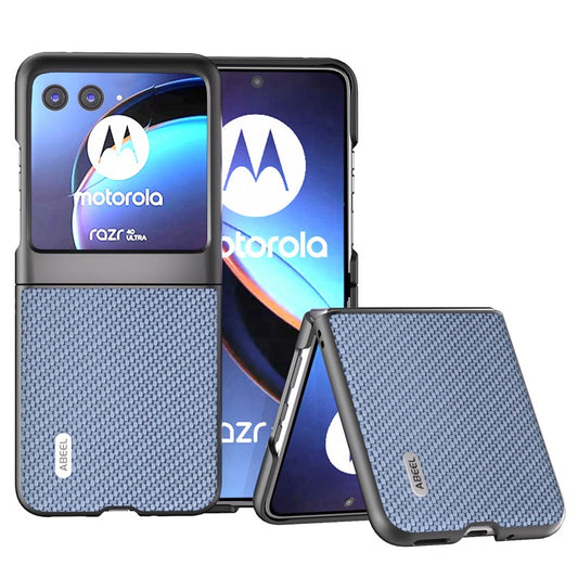 ABEEL For Motorola Razr 40 Ultra 5G PU Leather Coated PC Case Carbon Fiber Texture Protective Phone Cover - Baby Blue