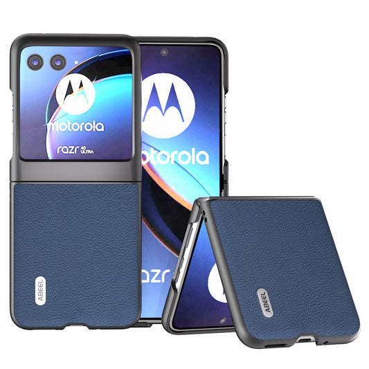 ABEEL For Motorola Razr 40 Ultra 5G Anti-Scratch Phone Case Litchi Texture Cowhide Leather Coated PC Phone Cover - Blue