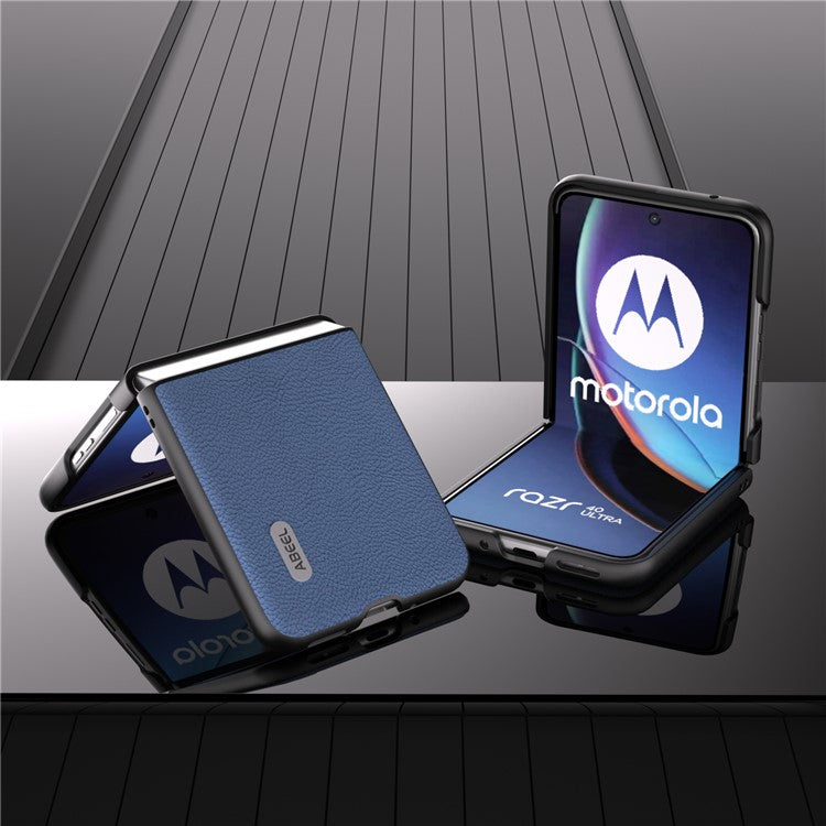ABEEL For Motorola Razr 40 Ultra 5G Anti-Scratch Phone Case Litchi Texture Cowhide Leather Coated PC Phone Cover - Blue