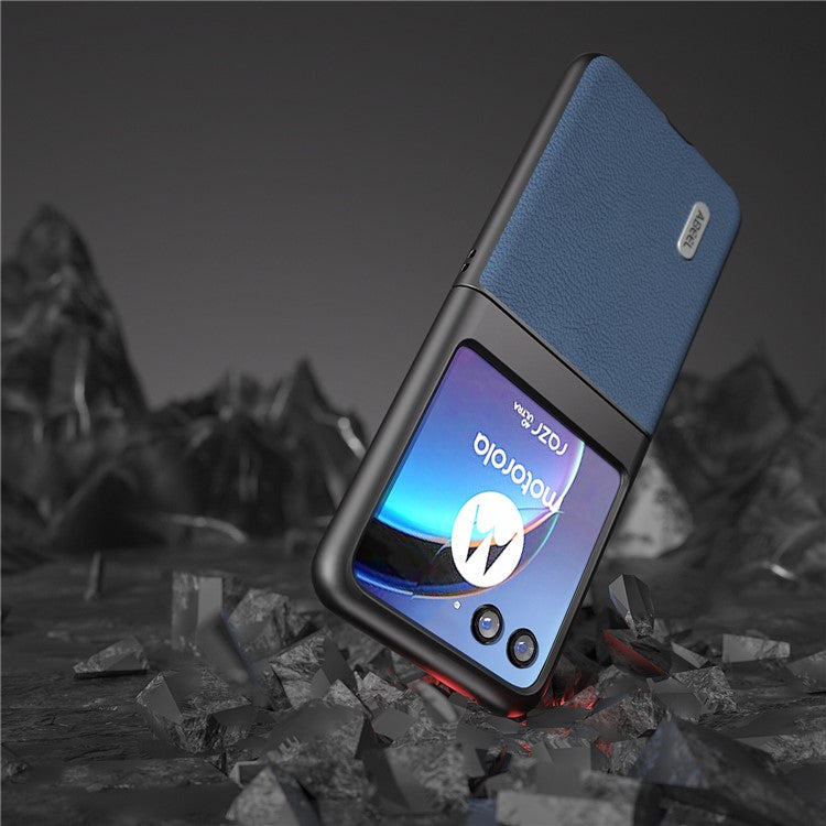 ABEEL For Motorola Razr 40 Ultra 5G Anti-Scratch Phone Case Litchi Texture Cowhide Leather Coated PC Phone Cover - Blue