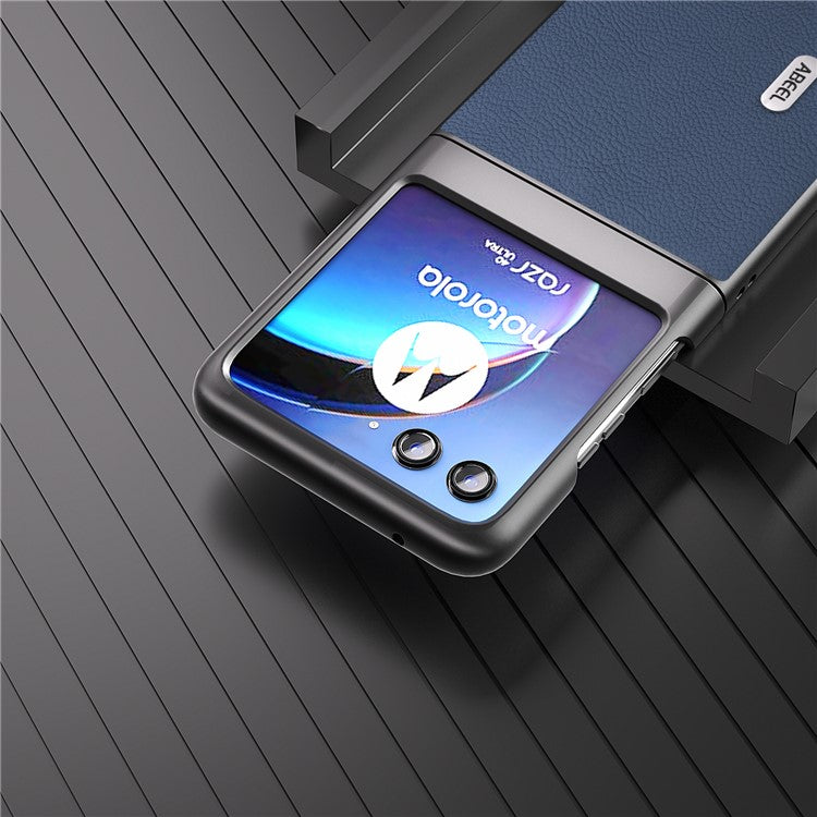 ABEEL For Motorola Razr 40 Ultra 5G Anti-Scratch Phone Case Litchi Texture Cowhide Leather Coated PC Phone Cover - Blue
