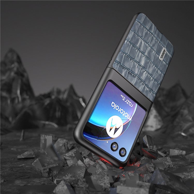 ABEEL For Motorola Razr 40 Ultra 5G Phone Case Genuine Cow Leather Crocodile Texture Slim Phone Cover - Blue