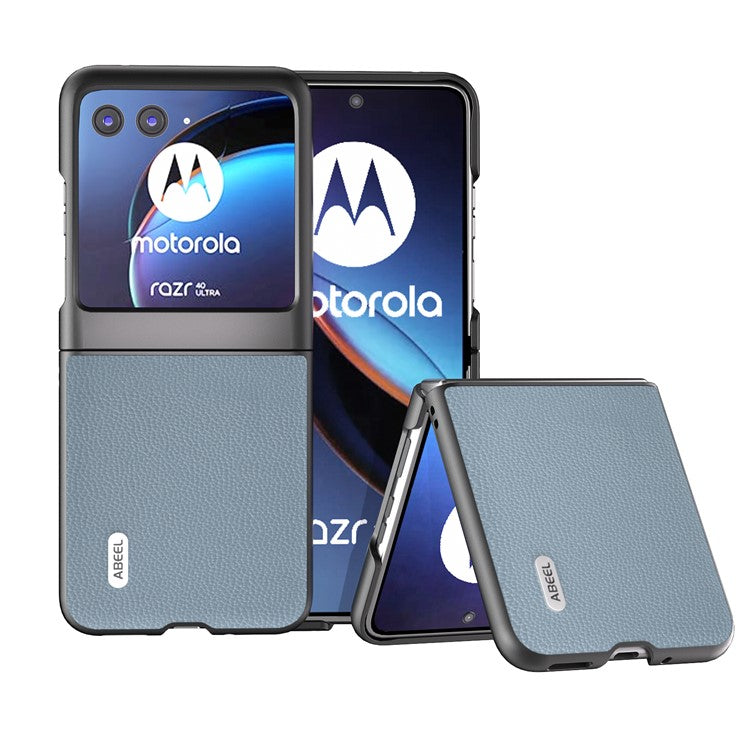 ABEEL For Motorola Razr 40 Ultra 5G Cowhide Leather + PC Phone Case Matte Edges Phone Cover - Baby Blue