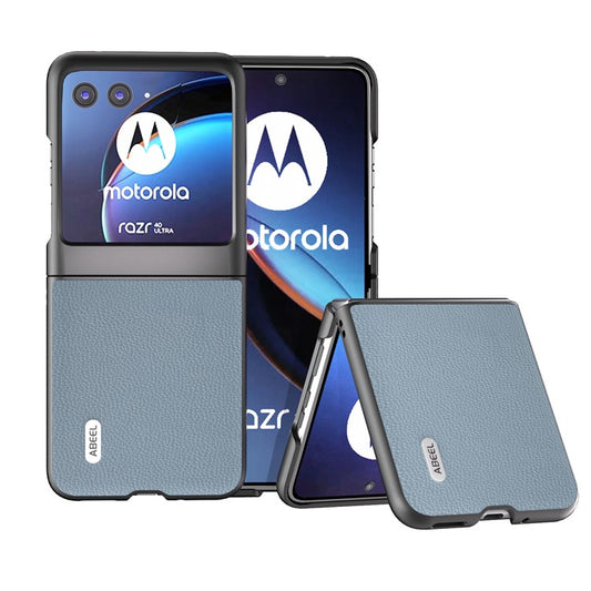 ABEEL For Motorola Razr 40 Ultra 5G Cowhide Leather + PC Phone Case Matte Edges Phone Cover - Baby Blue