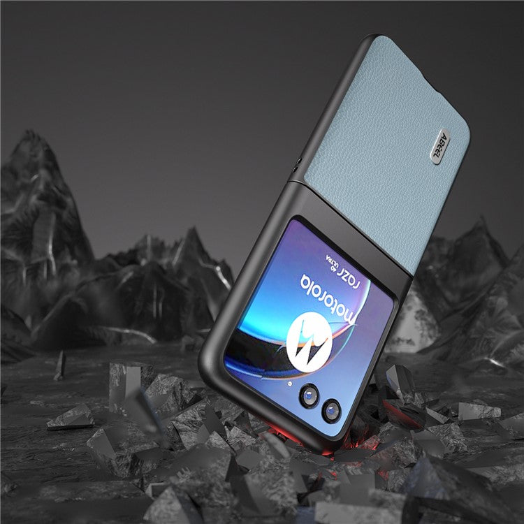 ABEEL For Motorola Razr 40 Ultra 5G Cowhide Leather + PC Phone Case Matte Edges Phone Cover - Baby Blue