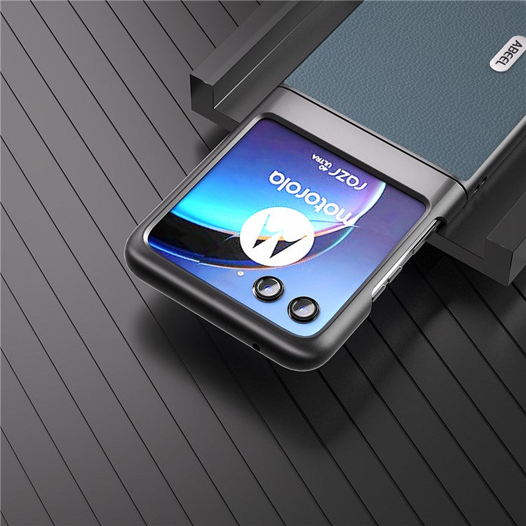 ABEEL For Motorola Razr 40 Ultra 5G Cowhide Leather + PC Phone Case Matte Edges Phone Cover - Baby Blue