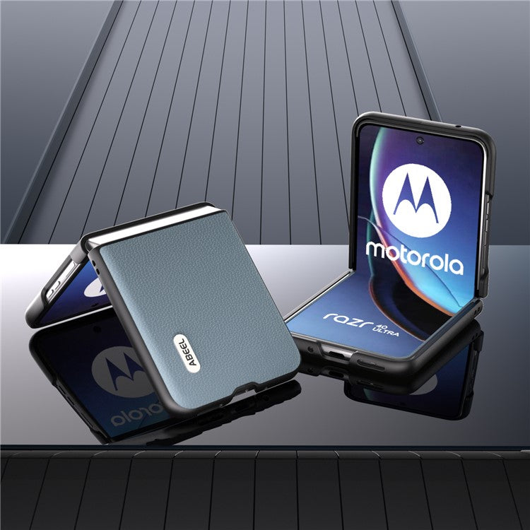 ABEEL For Motorola Razr 40 Ultra 5G Cowhide Leather + PC Phone Case Matte Edges Phone Cover - Baby Blue