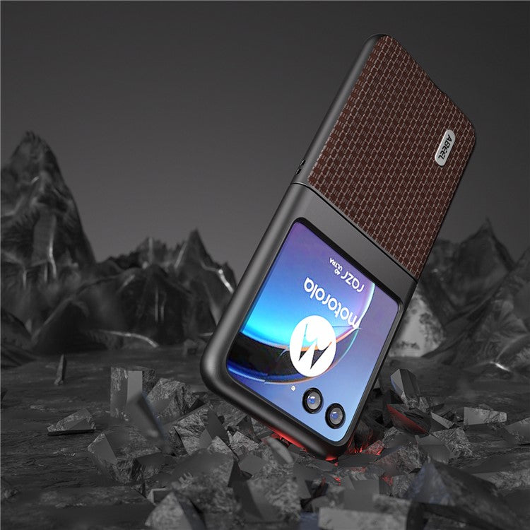 ABEEL For Motorola Razr 40 Ultra 5G Anti-scratch Phone Case Cowhide Leather + Hard PC Phone Cover - Coffee