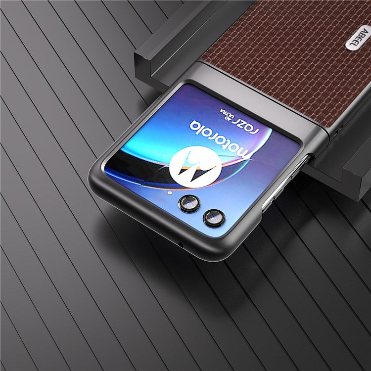 ABEEL For Motorola Razr 40 Ultra 5G Anti-scratch Phone Case Cowhide Leather + Hard PC Phone Cover - Coffee