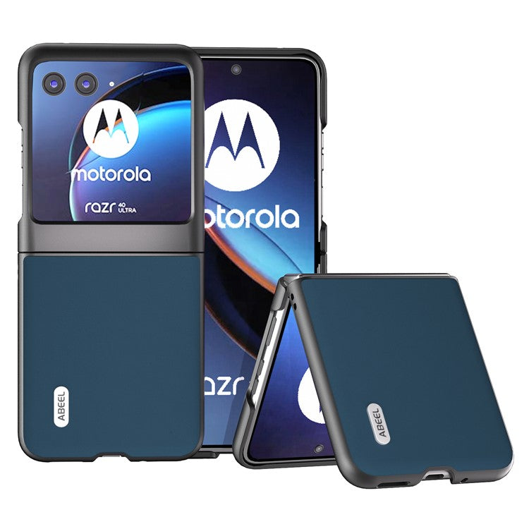ABEEL For Motorola Razr 40 Ultra 5G Anti-drop Phone Case Cowhide Leather Coated PC Smartphone Cover - Blue