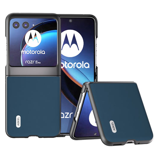 ABEEL For Motorola Razr 40 Ultra 5G Anti-drop Phone Case Cowhide Leather Coated PC Smartphone Cover - Blue