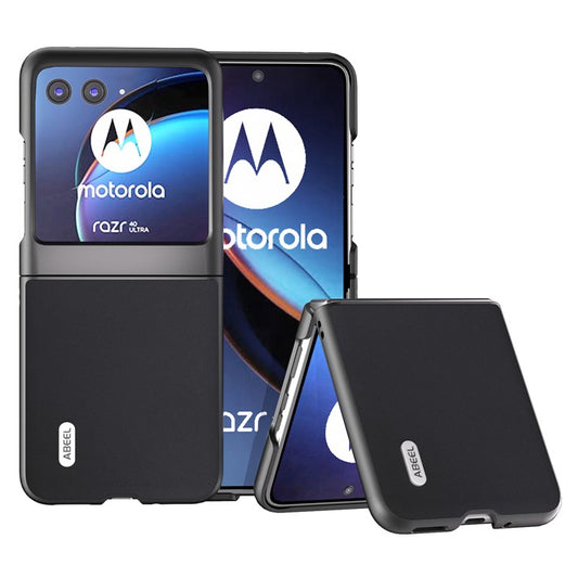 ABEEL For Motorola Razr 40 Ultra 5G Anti-drop Phone Case Cowhide Leather Coated PC Smartphone Cover - Black