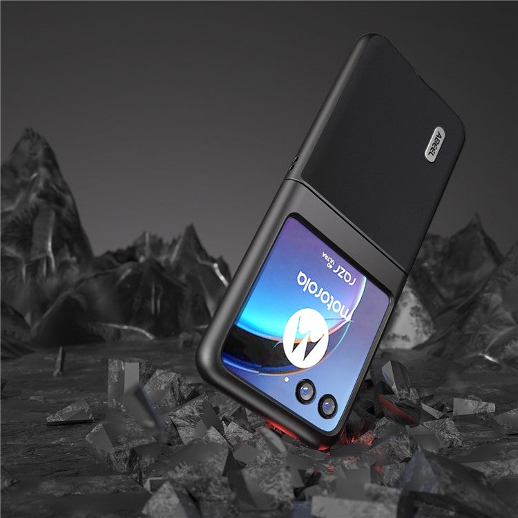 ABEEL For Motorola Razr 40 Ultra 5G Anti-drop Phone Case Cowhide Leather Coated PC Smartphone Cover - Black
