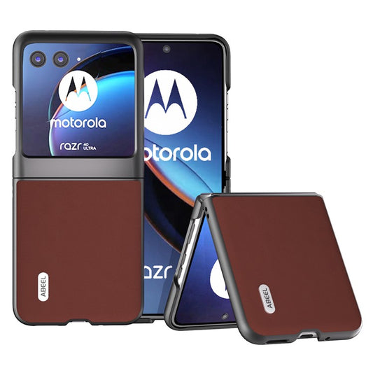 ABEEL For Motorola Razr 40 Ultra 5G Anti-drop Phone Case Cowhide Leather Coated PC Smartphone Cover - Coffee