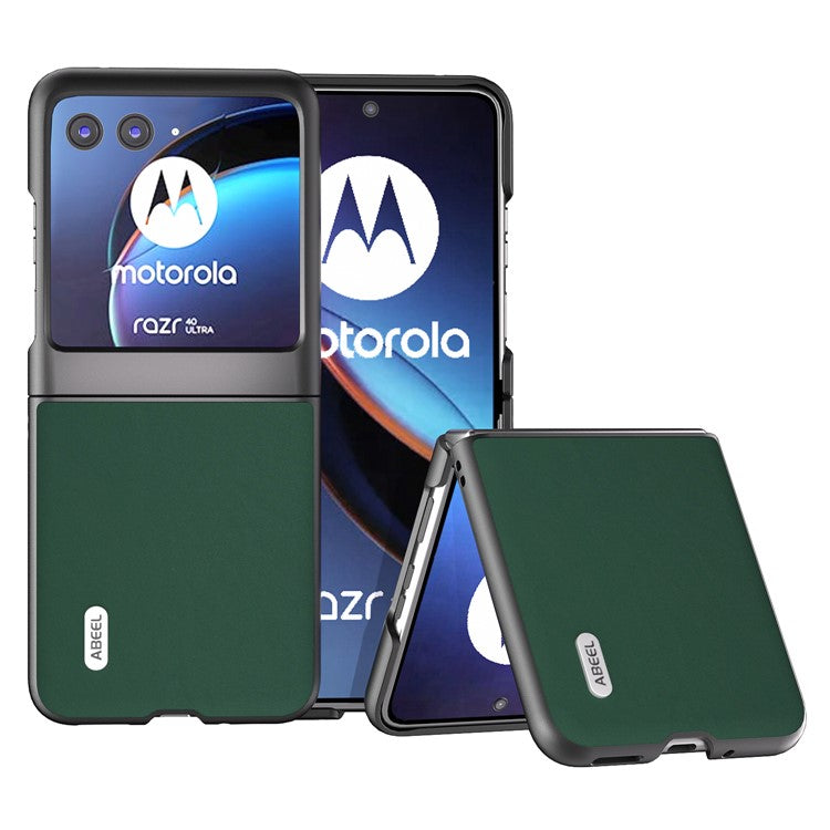 ABEEL For Motorola Razr 40 Ultra 5G Anti-drop Phone Case Cowhide Leather Coated PC Smartphone Cover - Green