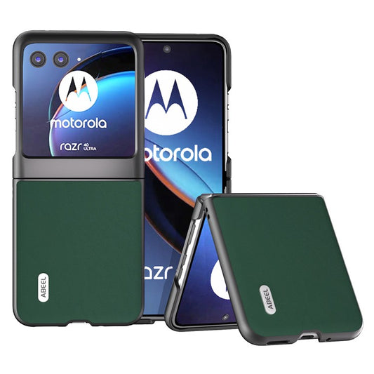 ABEEL For Motorola Razr 40 Ultra 5G Anti-drop Phone Case Cowhide Leather Coated PC Smartphone Cover - Green