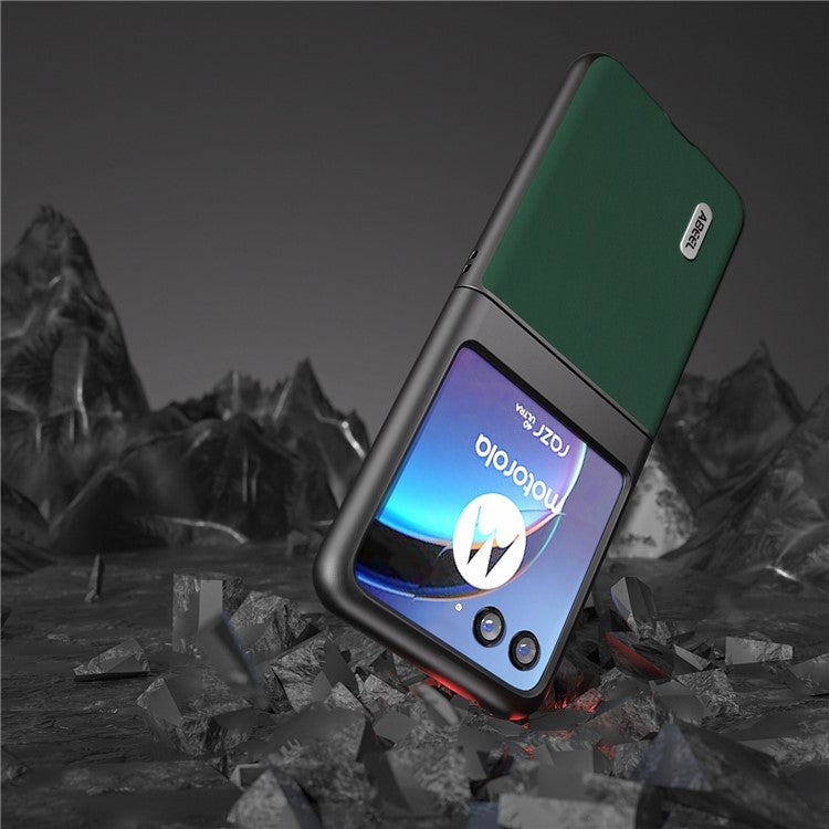 ABEEL For Motorola Razr 40 Ultra 5G Anti-drop Phone Case Cowhide Leather Coated PC Smartphone Cover - Green